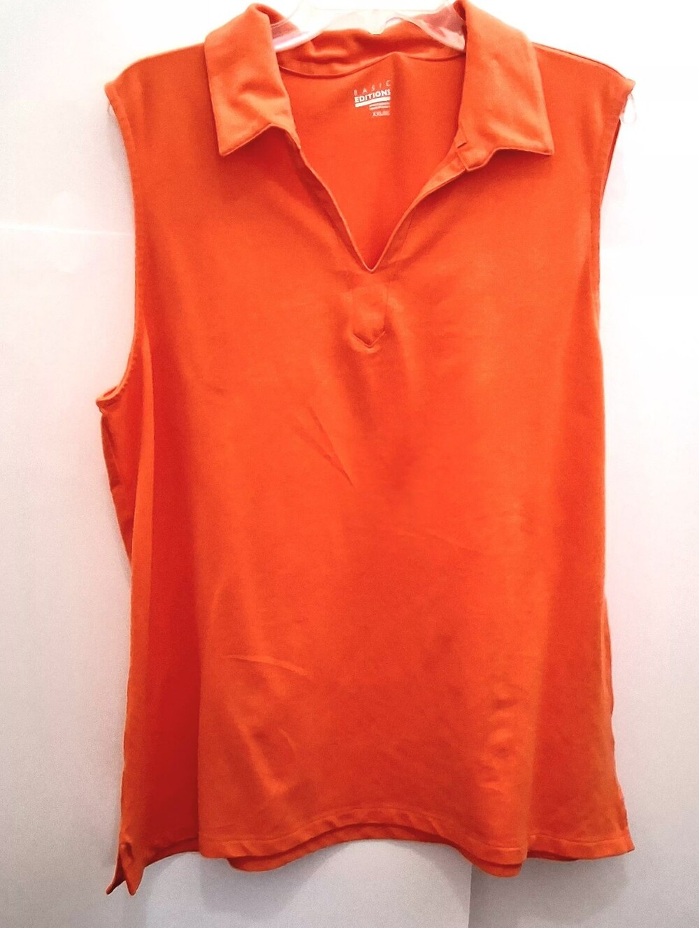Basic Editions Orange Sleeveless Collared Tank Tee Top Size XXL Fit XL